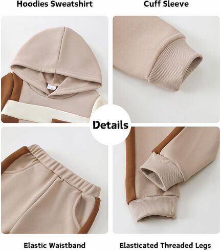 XUANHAO Toddler Boy Clothes Fall Winter Hoodie Outfits for Boys Color Block Sweatsuit Tops Pants Little Kids Clothing Sets in Kuwait