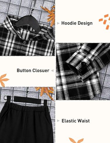 ملابس الأولاد هوديي منقوشة زر المرقاء أسفل قميص طويل الأكمام + سروال سروال الخريف فول الأطفال الأولاد 2pcs مجموعات الجماعات in Kuwait