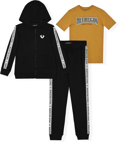 True Religion Boys 3 Piece Fleece Jogger Sets – Complete Hoodie, Tee & Sweatpants Outfit for Everyday Style in Saudi Arabia