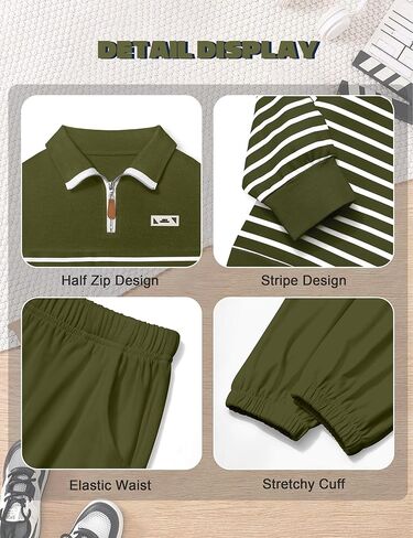 KANGKANG Boys Clothes Quarter Zip Collar Striped Sweatshirt Top and Solid Sweatpants 2 Pcs Winter Kids Fall Outfits Set 4-12Y in Kuwait