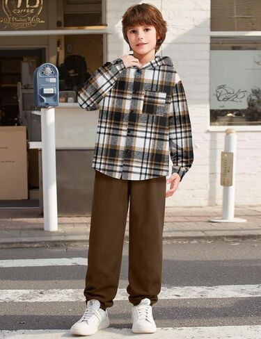 Boys Clothes Hoodie Plaid Patchwork Button Down Long-sleeve Shirt + Sweatpants Fall Winter Kids Boys 2Pcs Outfits Sets in Saudi Arabia