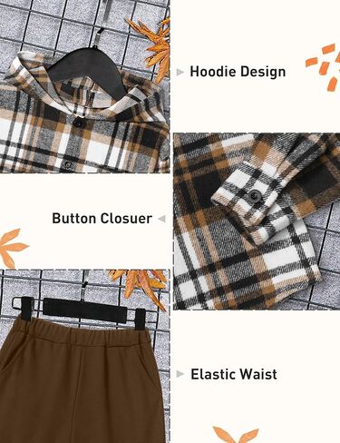 Boys Clothes Hoodie Plaid Patchwork Button Down Long-sleeve Shirt + Sweatpants Fall Winter Kids Boys 2Pcs Outfits Sets in Saudi Arabia
