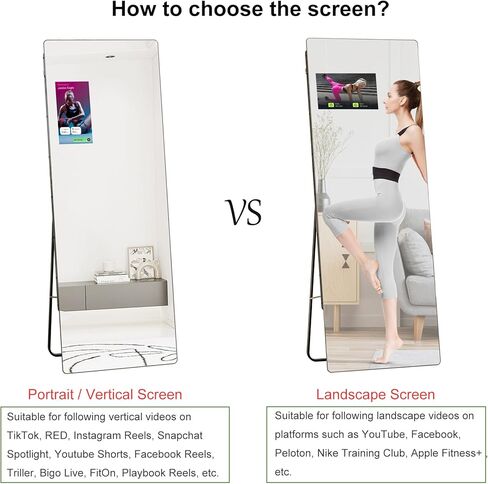Large Smart Home Gym Mirror, 65''x23.6'' Glass Workout Mirror, HD Full Length Floor Mirror with 14" Screen Mirroring for Fitness, Yoga, Dance Studio and Garage (Landscape Screen) in Kuwait