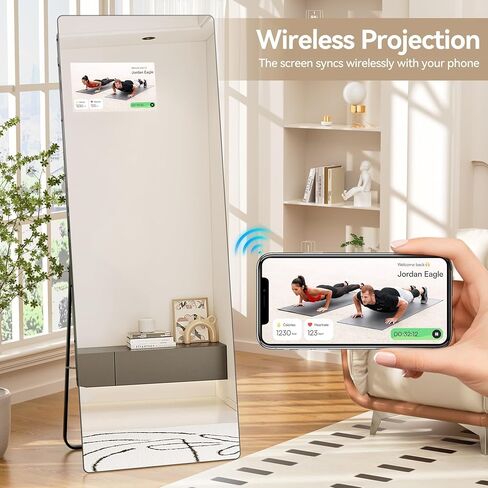 Large Smart Home Gym Mirror, 65''x23.6'' Glass Workout Mirror, HD Full Length Floor Mirror with 14" Screen Mirroring for Fitness, Yoga, Dance Studio and Garage (Landscape Screen) in Kuwait
