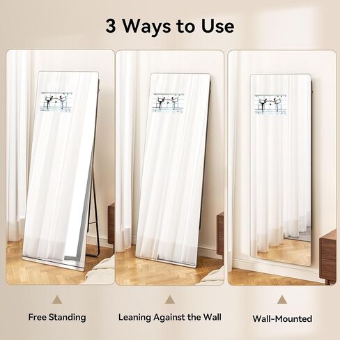 Large Smart Home Gym Mirror, 65''x23.6'' Glass Workout Mirror, HD Full Length Floor Mirror with 14" Screen Mirroring for Fitness, Yoga, Dance Studio and Garage (Landscape Screen) in Kuwait