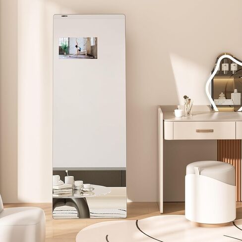 Large Smart Home Gym Mirror, 65''x23.6'' Glass Workout Mirror, HD Full Length Floor Mirror with 14" Screen Mirroring for Fitness, Yoga, Dance Studio and Garage (Landscape Screen) in Kuwait