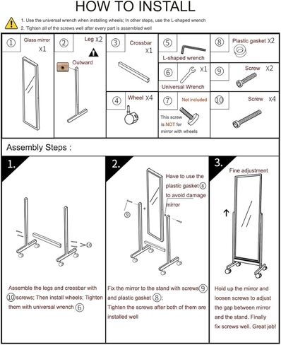 Swivel Adjustable Full Length Mirror on Wheels, Mobile Wood Frame Cheval Bedroom Free Standing Floor Mirror with Stand, Tiltable, Easy to Move in Kuwait