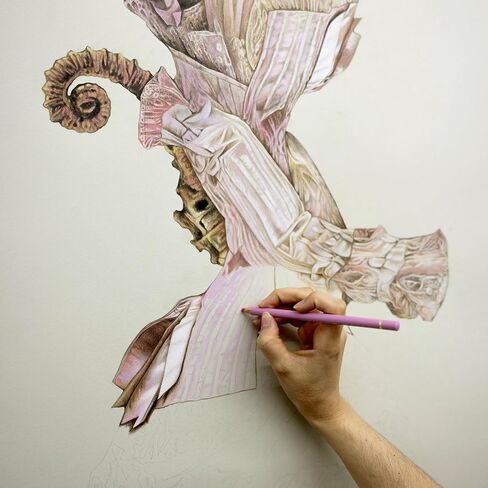 “Dressed Up" – Original Color Pencil Drawing on Paper, Handmade Fine Art Doll Illustration by Lisyanet Rodriguez in Saudi Arabia