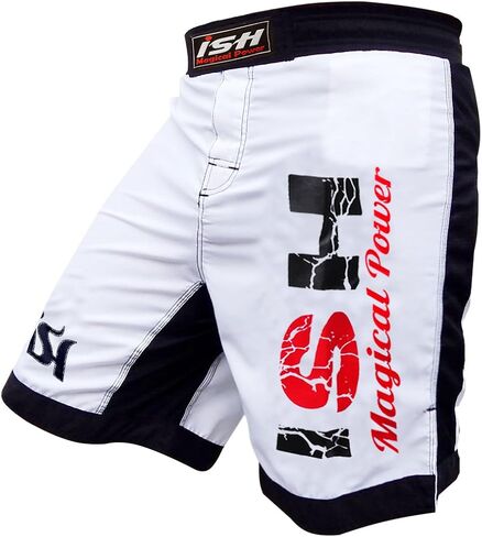 تدريب ISH MMA Kick Shorts التدريب على القتال مع تصارع Muay Thai Short Fitness (White ، X-Large 38-40 ") in Saudi Arabia