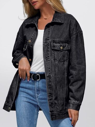AUTOMET Womenss Jean Jacket Oversized Denim Long Sleeve Button Down Shirts Fall Fashion Trendy Tops with Pockets 2024 in Saudi Arabia