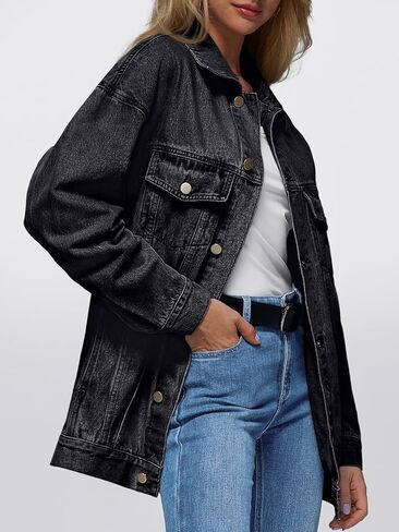 AUTOMET Womenss Jean Jacket Oversized Denim Long Sleeve Button Down Shirts Fall Fashion Trendy Tops with Pockets 2024 in Saudi Arabia