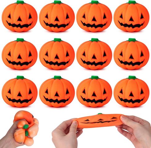 LovesTown 12 PCS Halloween Stress Balls, Pumpkin Squishies Fidget Toys Stress Relief Squeeze Toys Trick or Treat Goodie Bag Fillers Halloween Party Favors in Saudi Arabia