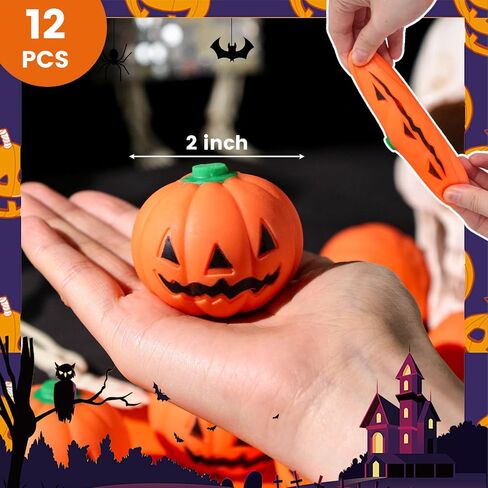 LovesTown 12 PCS Halloween Stress Balls, Pumpkin Squishies Fidget Toys Stress Relief Squeeze Toys Trick or Treat Goodie Bag Fillers Halloween Party Favors in Saudi Arabia