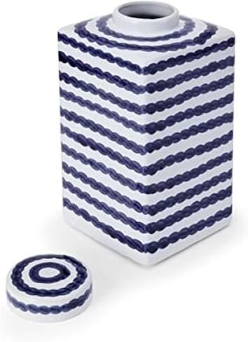 Mikasa Blue and White Landscape Square Ceramic Ginger Jar, Store Small Household Items or Display Faux Florals, 11 INCH in Kuwait