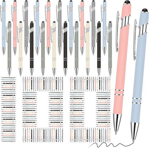 Yeaqee 100 Pieces Ballpoint Pen with Stylus Tip Click Metal Pen, 2 in 1 Black Ink Pens for Writing 1.0 mm Medium Point Stylus Pen for Touch Screen Tablet, Assorted Colors in Saudi Arabia
