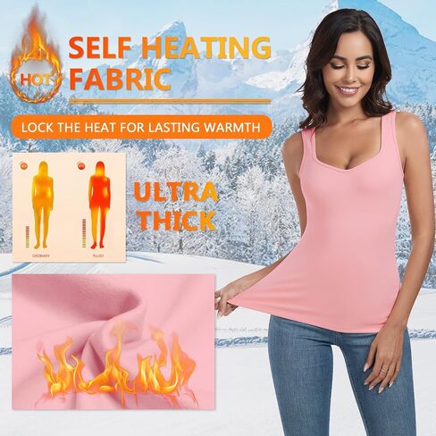 WOWENY Thermal Fleece Tank Top for Women Sleeveless Sweetheart Neck Winter Vest Underwear Tops Warm Cami Base Layer in Kuwait