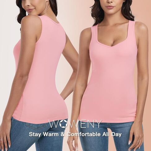 WOWENY Thermal Fleece Tank Top for Women Sleeveless Sweetheart Neck Winter Vest Underwear Tops Warm Cami Base Layer in Kuwait