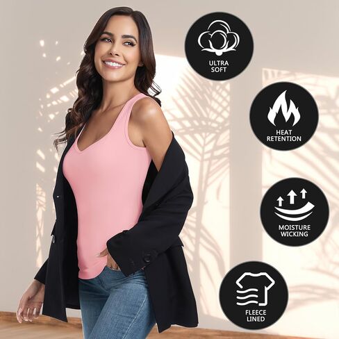 WOWENY Thermal Fleece Tank Top for Women Sleeveless Sweetheart Neck Winter Vest Underwear Tops Warm Cami Base Layer in Kuwait