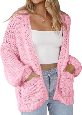 Women's Cardigan Soft Pocketed Long Sleeves Casual Knitted Open Front Cardigans Lightweight Sweaters in Saudi Arabia