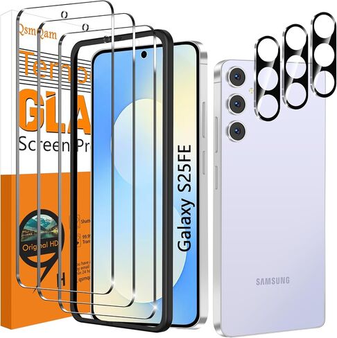 3 قطع واقي شاشة لهاتف Samsung Galaxy A55 + 3 قطع واقي عدسة الكاميرا، زجاج مقوى فائق الدقة، صلابة 9H، مضاد للخدش، سهل التركيب - مناسب للحافظة in Kuwait