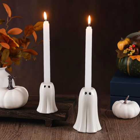 2 Pcs Halloween Ghost Candlestick Holders Cute Ghost Shape Candle Stick Holders Halloween Ceramic Taper Candleholder for Wedding Party Holiday Office Home Gift Decorative Table Centerpiece in Saudi Arabia