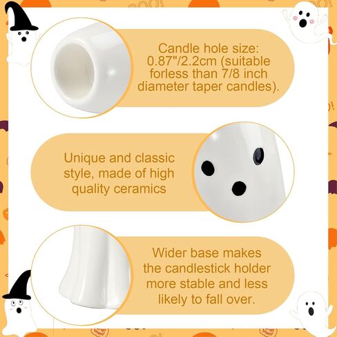 2 Pcs Halloween Ghost Candlestick Holders Cute Ghost Shape Candle Stick Holders Halloween Ceramic Taper Candleholder for Wedding Party Holiday Office Home Gift Decorative Table Centerpiece in Saudi Arabia