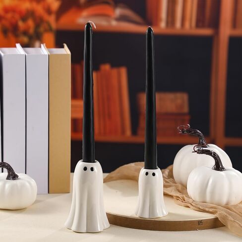 2 Pcs Halloween Ghost Candlestick Holders Cute Ghost Shape Candle Stick Holders Halloween Ceramic Taper Candleholder for Wedding Party Holiday Office Home Gift Decorative Table Centerpiece in Saudi Arabia