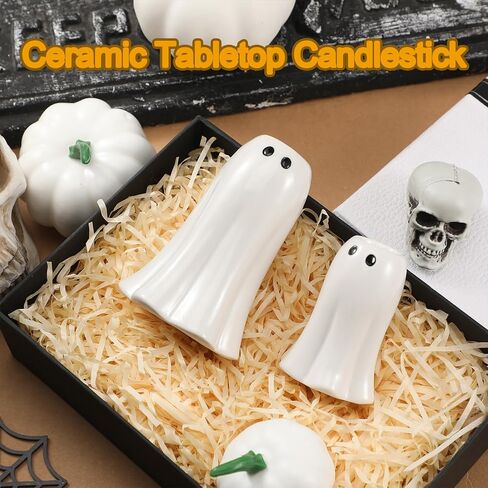 2 Pcs Halloween Ghost Candlestick Holders Cute Ghost Shape Candle Stick Holders Halloween Ceramic Taper Candleholder for Wedding Party Holiday Office Home Gift Decorative Table Centerpiece in Saudi Arabia