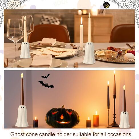 2 Pcs Halloween Ghost Candlestick Holders Cute Ghost Shape Candle Stick Holders Halloween Ceramic Taper Candleholder for Wedding Party Holiday Office Home Gift Decorative Table Centerpiece in Saudi Arabia