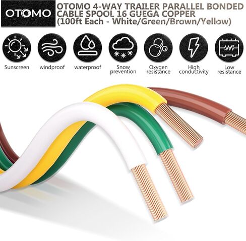 Enough Long 100FT 16 Gauge 4 Way Trailer Wire CCA Bonded Extension Cable, SAE J1128 Harness Trailer Color-Coded Primary Wire Spools for Trailer RV Camper Towing - Green/Yellow/Brown/White in Saudi Arabia