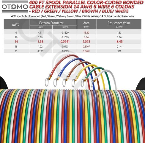 Enough Long 100FT 16 Gauge 4 Way Trailer Wire CCA Bonded Extension Cable, SAE J1128 Harness Trailer Color-Coded Primary Wire Spools for Trailer RV Camper Towing - Green/Yellow/Brown/White in Saudi Arabia