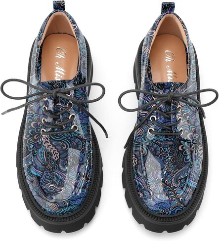 منصة النساء منخفضة الكتل الكعب الكعب Oxfords مغلقة مستديرة إصبع القدم الدانتيل حتى الانزلاق براءات الاختراع الجلدية Oxford الكعب Lug عودة فستان مريح عمل مضخات in Kuwait