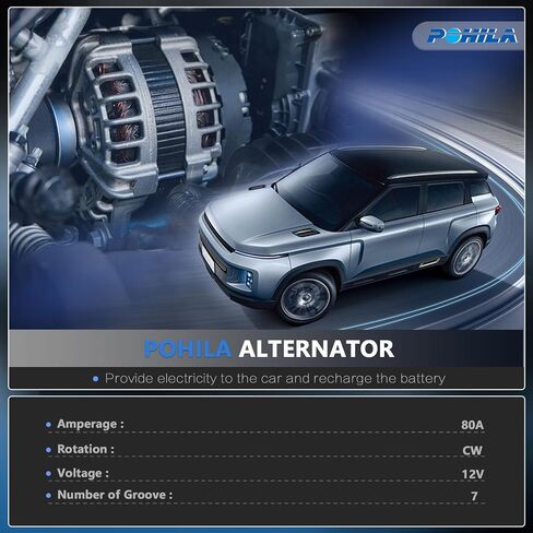Alternator 12V 80Amp Compatible with Honda Civic 2006 2007 2008 2009 2010 2011 L4 1.8L, CW 7-Groove Pulley, Replace# 11176N, 31100RNAA01, 31100RNAA012M2 in Saudi Arabia