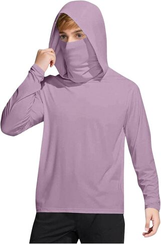 Unisex Kids UPF 50+ Hoodie with Face Mask Ice Silk Long Sleeve Rash Guard Swim Tops Cooling Hiking Shirts 4-15 Years in Saudi Arabia