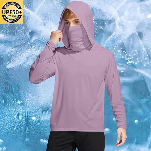 Unisex Kids UPF 50+ Hoodie with Face Mask Ice Silk Long Sleeve Rash Guard Swim Tops Cooling Hiking Shirts 4-15 Years in Saudi Arabia
