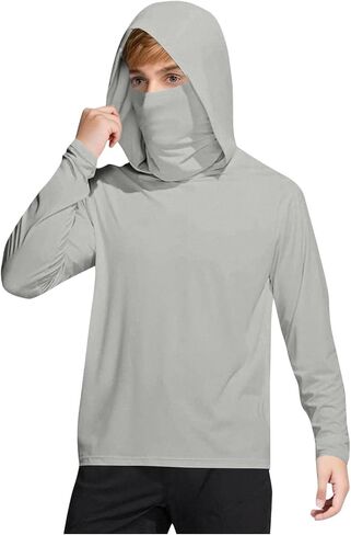 Unisex Kids UPF 50+ Hoodie with Face Mask Ice Silk Long Sleeve Rash Guard Swim Tops Cooling Hiking Shirts 4-15 Years in Saudi Arabia