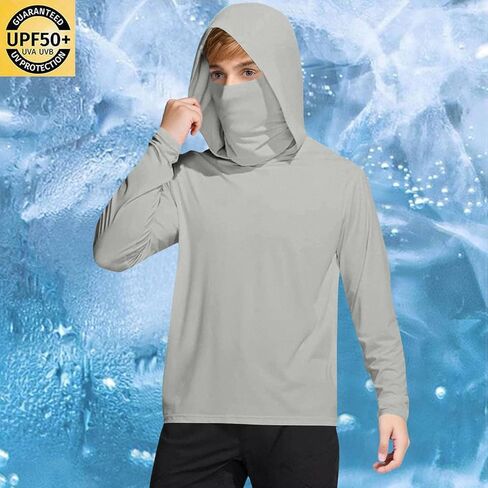 Unisex Kids UPF 50+ Hoodie with Face Mask Ice Silk Long Sleeve Rash Guard Swim Tops Cooling Hiking Shirts 4-15 Years in Saudi Arabia