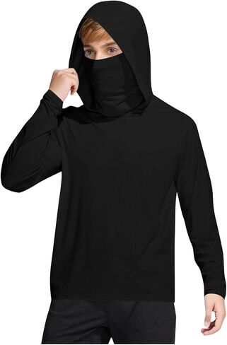 Unisex Kids UPF 50+ Hoodie with Face Mask Ice Silk Long Sleeve Rash Guard Swim Tops Cooling Hiking Shirts 4-15 Years in Saudi Arabia