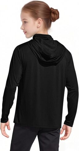 Unisex Kids UPF 50+ Hoodie with Face Mask Ice Silk Long Sleeve Rash Guard Swim Tops Cooling Hiking Shirts 4-15 Years in Saudi Arabia