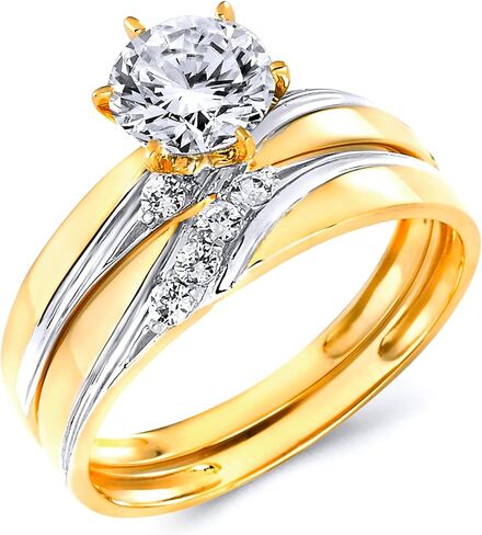 The World Jewelry Center Ladies 14k Yellow Gold Engagement Ring and Wedding Band Bridal Set in Saudi Arabia