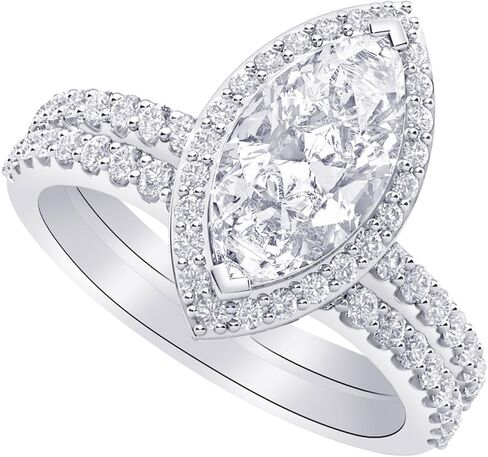 1-8 Carat (ctw) White Gold Marquise Cut LAB GROWN Diamond Halo Marquise Matching Diamond Wedding Bridal Set (Color D-E Clarity VS1-VS2) in Saudi Arabia