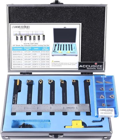 Accusize Industrial Tools 3/8'' Shank 7 Pc Indexable Carbide Turning Tool Set in Fitted Box, 2387-2003 in Kuwait
