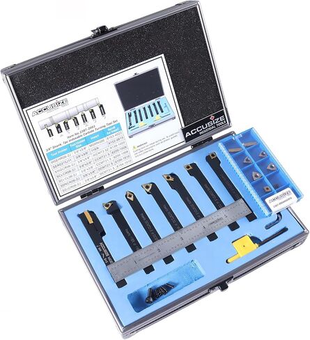 Accusize Industrial Tools 3/8'' Shank 7 Pc Indexable Carbide Turning Tool Set in Fitted Box, 2387-2003 in Kuwait