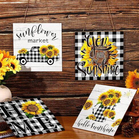 Chunful 4 Pcs Sunflower Wall Decor Black White Buffalo Sunflower Wall Art Christmas Farmhouse Plaques Hello Sunshine Buffalo Truck Prints in Saudi Arabia