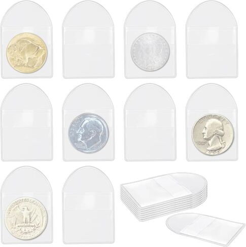 Vmiapxo 200 Pack Coin Sleeves for collectors, 2.2x2 Inch Clear Plastic Coin Holders, Transparent Single Pockets for Jewelry Ring Earring Gemstone Collection Supplies & Protectors (Rectangular) in Kuwait