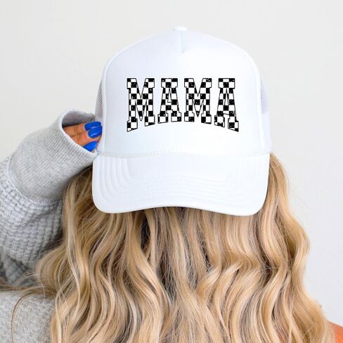 Mama White and Black Checkered Foam Front Classic 5 Panel Mesh Snapback Hat in Kuwait