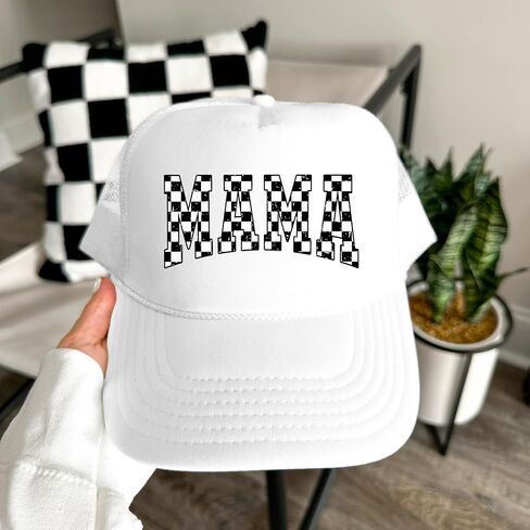 Mama White and Black Checkered Foam Front Classic 5 Panel Mesh Snapback Hat in Kuwait