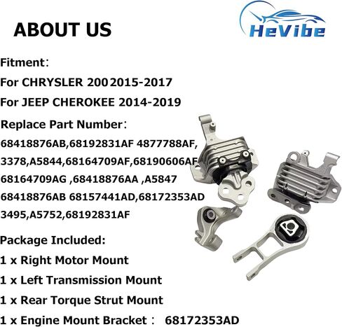 Engine Motor and Transmission Mount Set Fit for Jeep Cherokee 2014-2017 2.4L Replacement 68418876AB 68192831AF 68157441AD 68172353AD HeVibe 4PCS in Saudi Arabia
