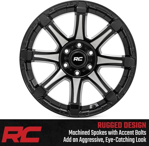 Rough Country 81 Series One Piece 20x9 | 5x150 | +18 ملم إزاحة-81201805M Gloss Black Wheel مع Machined (20 × 9. بوصة /5 × 150 مم ، 18 ملم الإزاحة) in Kuwait