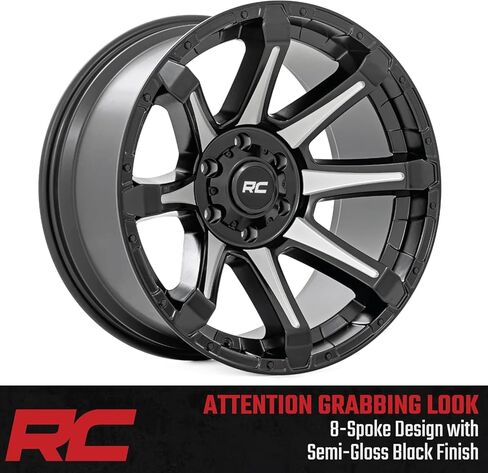 Rough Country 81 Series One Piece 20x9 | 5x150 | +18 ملم إزاحة-81201805M Gloss Black Wheel مع Machined (20 × 9. بوصة /5 × 150 مم ، 18 ملم الإزاحة) in Kuwait